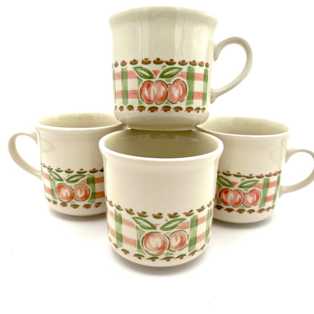 Vintage 80s Rosenberger Peach Apple Mugs Set 4 Coffee Cups Cottagecore Kitchen